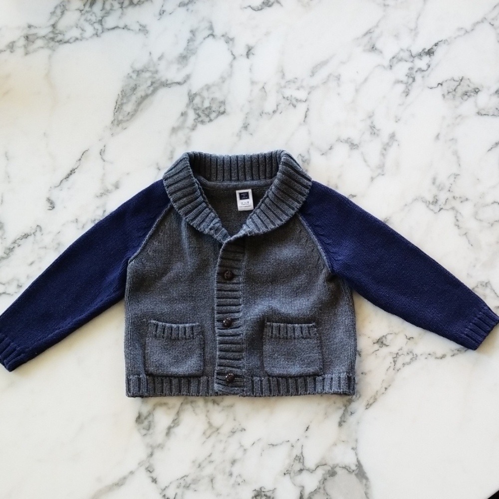 Gray/Blue Button Front Sweaters, Size 12-18 Months